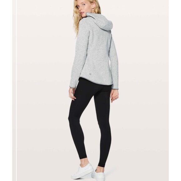 Lululemon Fleece & Thank You Hooded 1/4 Zip Heathered White / Battleship Size 10 - Picture 9 of 16